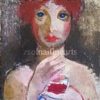 Aba-Novák, Vilmos  Girl with a Glass, c. 1930 23×22,5cm oil temp on wood  No Sign.  Exhibited, Reproduced