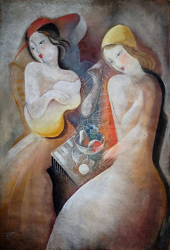 Zenélő hölgyek asztali csendélettel